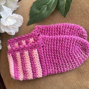 Handmade Crochet Slippers Purple Pink Cozy House Shoes Size 5 6 Like New